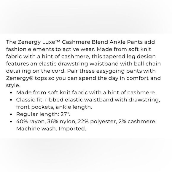 Chico’s Zenergy Luxe® Cashmere Blend Ankle Pants - Picture 2 of 3